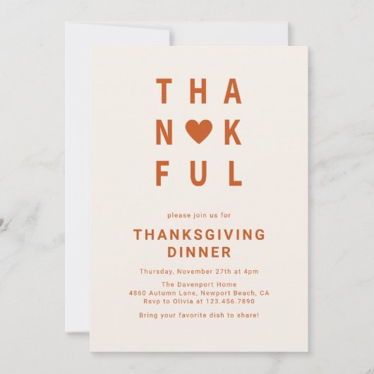 Invitation Thanksgiving Dîner minimaliste moderne (Devant)