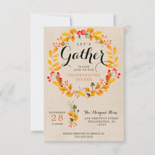 Invitation Thanksgiving - Dîner Thanksgiving (Devant)