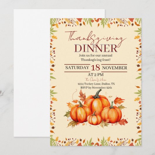 Invitation Thanksgiving Dinner Partie (Devant / Derrière)