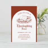 Invitation Thanksgiving Dinner party white& brown minimal  (Debout devant)