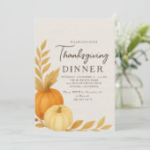 Invitation Thanksgiving Dinner Pumpkin Rustic Linen (Debout devant)