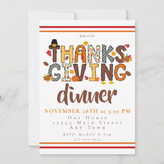 Invitation Thanksgiving Dinner Script Festive (Devant)