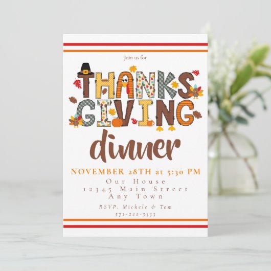 Invitation  Thanksgiving Dinner Script Festive  (Debout devant)