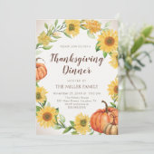 Invitation Thanksgiving Dinner Sunflowers & Pumpkins fall (Debout devant)