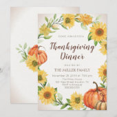 Invitation Thanksgiving Dinner Sunflowers & Pumpkins fall (Devant / Derrière)