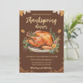 Invitation Thanksgiving Dinner Turkey Pumpkins Brown (Debout devant)