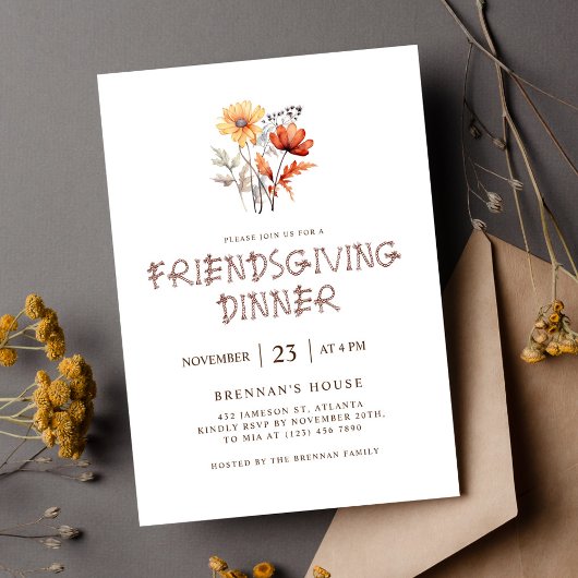 Invitation Thanksgiving Élégant Dîner D'Action Conviviale Mod