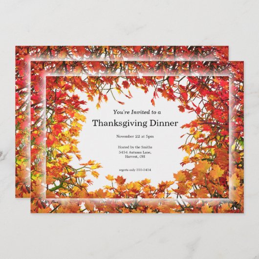 Invitation Thanksgiving Fall Tree Circle (Devant / Derrière)