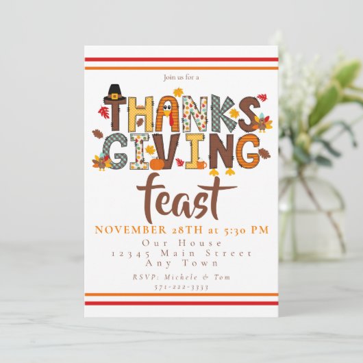 Invitation  Thanksgiving Feast Script Festive  (Debout devant)
