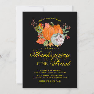 Invitation Thanksgiving Fest Dîner Russe Citrouille Noir