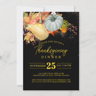 Invitation Thanksgiving Fest Friends Dinner Citrouille Black