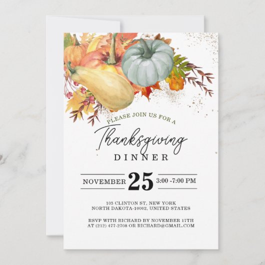 Invitation Thanksgiving Fest Friends Dinner Russe Citrouille (Devant)
