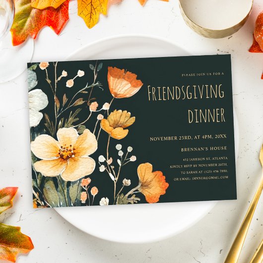 Invitation Thanksgiving Floral Russe Dîner d'action