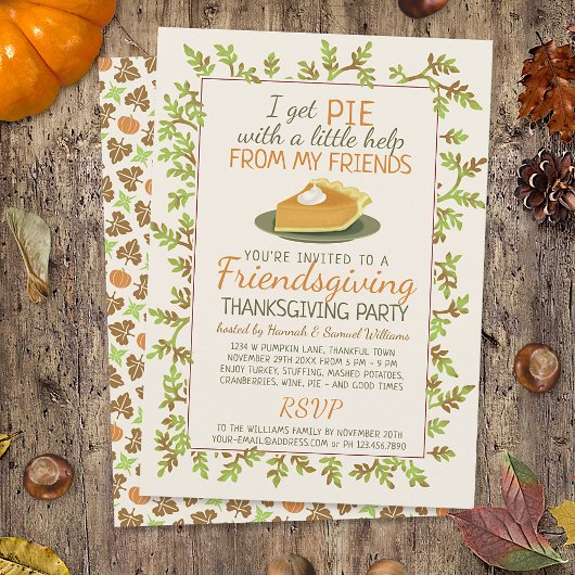Invitation Thanksgiving Friendsgiving Party Citrouille Pie Fu