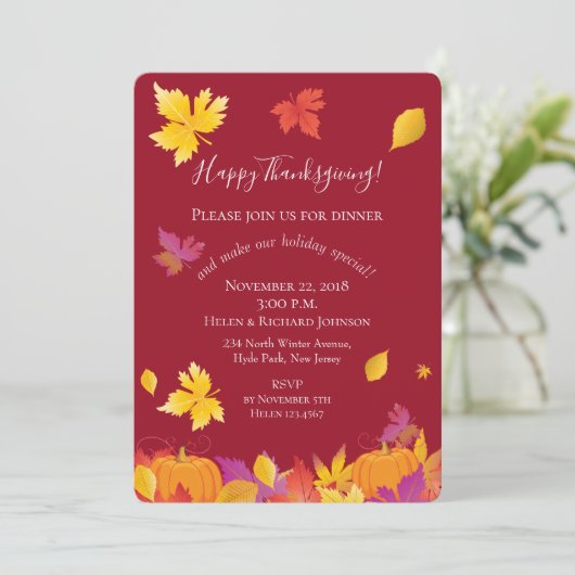 Invitation Thanksgiving Holiday Maple Feuilles Aquarelle (Debout devant)