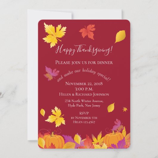 Invitation Thanksgiving Holiday Maple Feuilles Aquarelle (Devant)