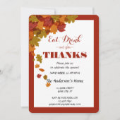 Invitation Thanksgiving Mangez Boire et Donnez Merci Feuilles (Devant)