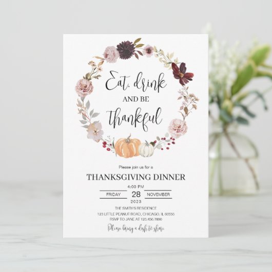 Invitation Thanksgiving minimaliste (Debout devant)
