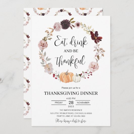 Invitation Thanksgiving minimaliste (Devant / Derrière)