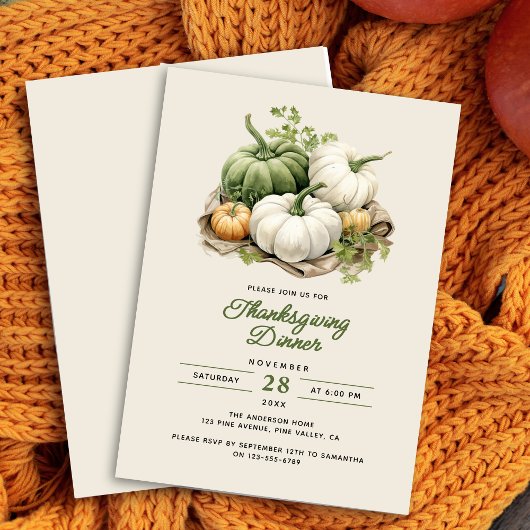 Invitation Thanksgiving Moderne Russe Citrouilles d'aquarelle
