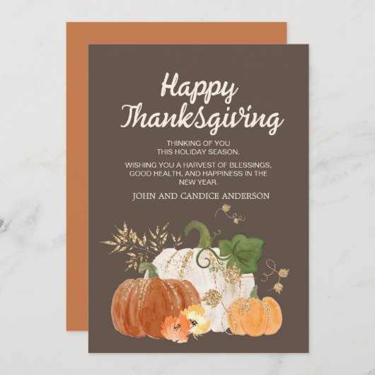 Invitation Thanksgiving Orange Citrouilles Brown Automne (Devant / Derrière)