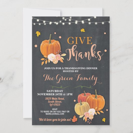 Invitation Thanksgiving Party Fall Russe Lights Dîner (Devant)