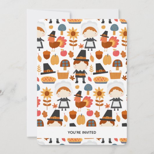 Invitation Thanksgiving Pèlerins Harvest Dîner Motif Invit (Devant)