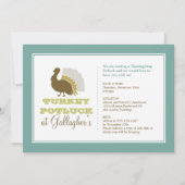 Invitation Thanksgiving potluck chic blue turkey dîner (Devant)