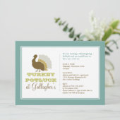 Invitation Thanksgiving potluck chic blue turkey dîner (Debout devant)