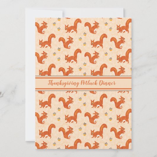 Invitation Thanksgiving Potluck Diner Écureuils et Acorns (Dos)