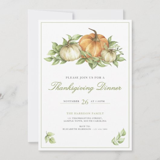 Invitation Thanksgiving Pumpkin Leaves Dinner (Devant)