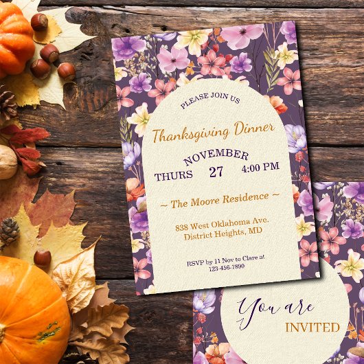 Invitation Thanksgiving Romantic Watercolor Florals Custom