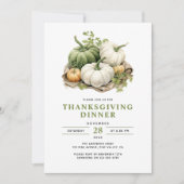 Invitation Thanksgiving Rustic Aquarelle Citrouilles & Plaid (Devant)