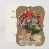 Invitation Thanksgiving Turquie Drôle salutations Vintages (Devant / Derrière)
