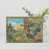 Invitation Thanksgiving vintage, Turquie à la ferme (Debout devant)