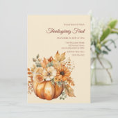 Invitation Thanksgiving-Watercolor Citrouille Floral Design- (Debout devant)