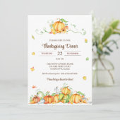 Invitation Thanksgiving Watercolor Citrouille Vines Party (Debout devant)
