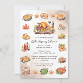 Invitation Thanksgiving Watercolor Fête Dîner Simple (Devant)