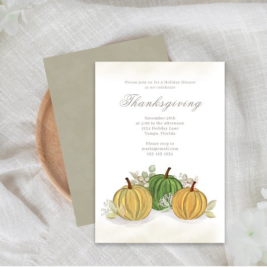 Invitation Thanksgiving Watercolor Gourds Custom