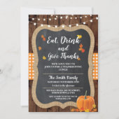 Invitation Thanksgiving Wood Donner Merci Rustic Lights Invit (Devant)