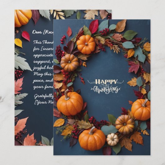 Invitation Thanksgiving Wreath - Automne Harvest CelInvitatio (Devant / Derrière)