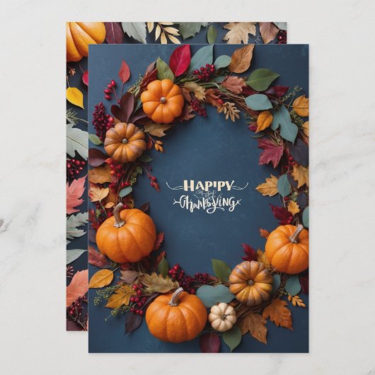 Invitation Thanksgiving Wreath - Automne Harvest CelInvitatio (Devant / Derrière)