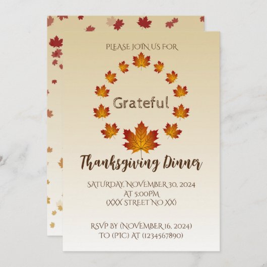 Invitation Thanksgiving Wreath Grateful Simple Feuilles d'éra (Devant / Derrière)