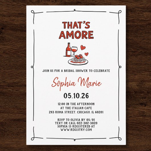 Invitation That's Amore Italian Bridal Shower Whimsical Red