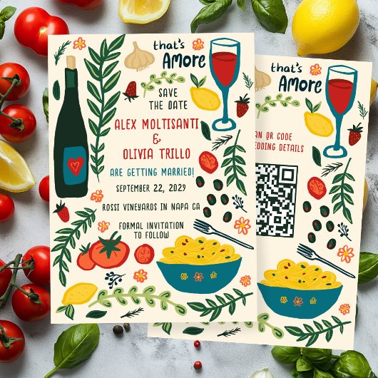 Invitation That's Amore Italian Food SAVE THE DATE Custom QR