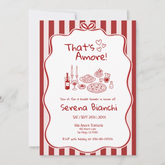 Invitation Thats Amore Italian Pizza Stripe bridal shower (Devant)