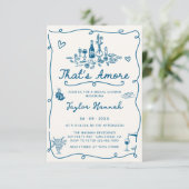 Invitation That's Amore Italien Dessiné Fiançailles Réception (Debout devant)