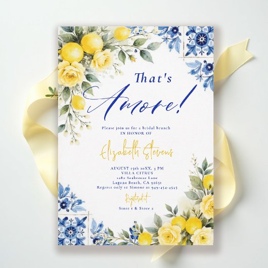 Invitation That's Amore Lemon Blue Frame Roses Bridal Shower 