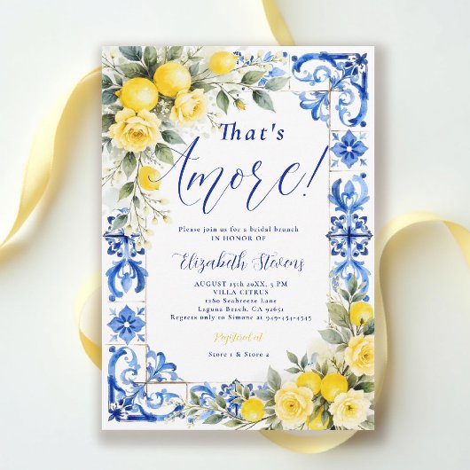 Invitation That's Amore Lemon Blue Tile Floral Bridal Shower 