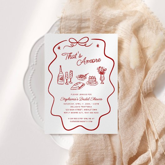 Invitation That's Amore Red Doodle Frame, Blank Back Shower